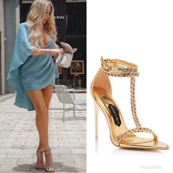 REVOLVE JESSICA RICH GOLD EMBELLISHED LUXE SANDAL 120 MM - Picture 1 of 13
